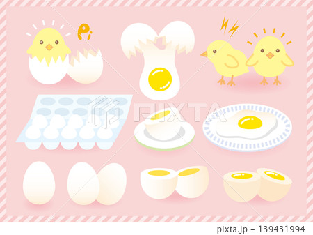 かわいい色々な卵とひよこのイラストセット-線なし かわいい色々な卵とひよこのイラストセット-線なし 139431994