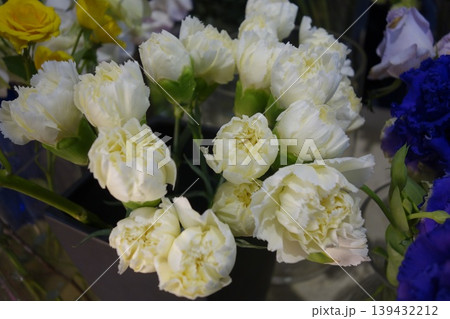 White Carnations Bouquet with Colorful Accents 139432212