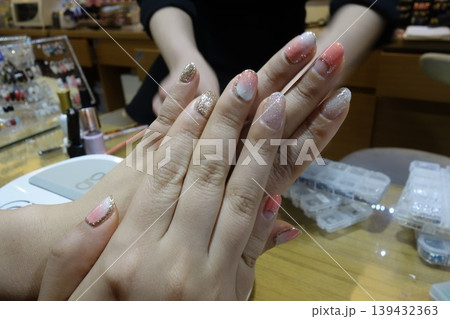 Nail Art Close-Up in Beauty Salon Nail Art Close-Up in Beauty Salon 139432363