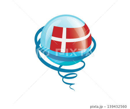 Stylish international icon showcasing Danish flag within reflective globe design Stylish international icon showcasing Danish flag within reflective globe design 139432560