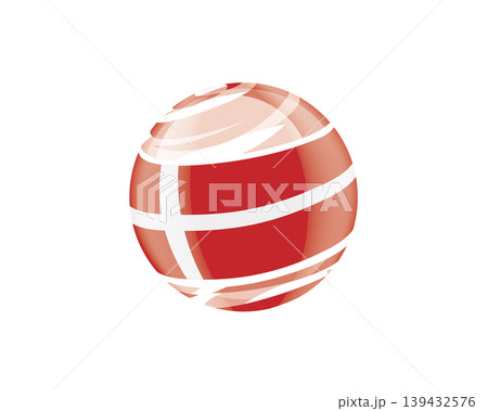 Illustration of globe wrapped in Danish flag patterns with subtle shadowing Illustration of globe wrapped in Danish flag patterns with subtle shadowing 139432576