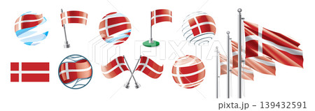 A set of vector Danish flags of different designs A set of vector Danish flags of different designs 139432591