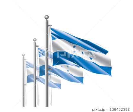Brightly shining Honduras flags wave proudly on tall masts during official celebration events 139432598