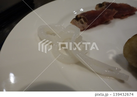 Plate with Squid Rings and Cured Meat 139432674