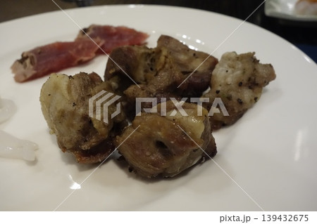 Plate of Fried Meat and Cured Slices 139432675