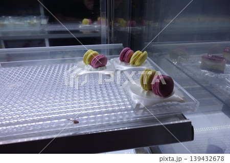 Macarons in Glass Display Case Macarons in Glass Display Case 139432678