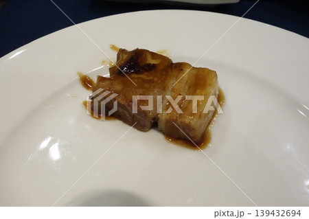 Grilled Pork Belly on White Plate Grilled Pork Belly on White Plate 139432694