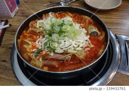Korean Hot Pot with Noodles and Toppings Korean Hot Pot with Noodles and Toppings 139432761