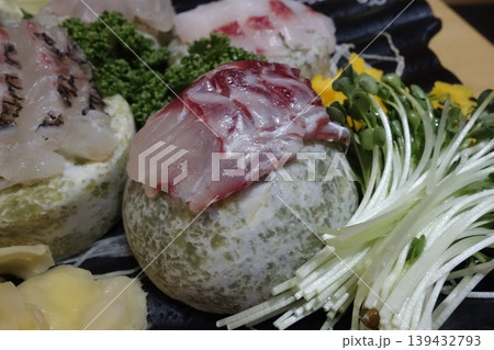 Fresh Seafood Sashimi Platter with Garnishes Fresh Seafood Sashimi Platter with Garnishes 139432793