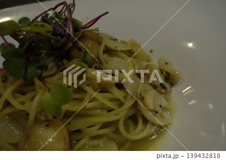 Gourmet Pasta with Scallops and Microgreens Gourmet Pasta with Scallops and Microgreens 139432818