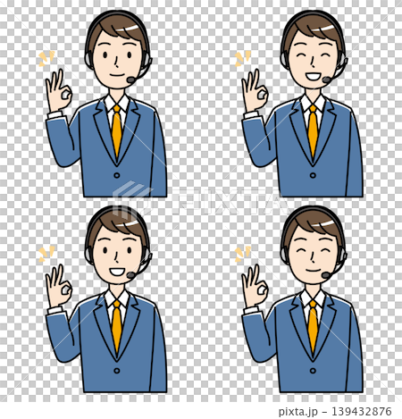 笑顔でOKサインをするテレフォンオペレーターの男性のイラスト 139432876