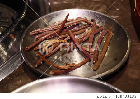 Cooked Bamboo Shoots in Metal Pan 139433135