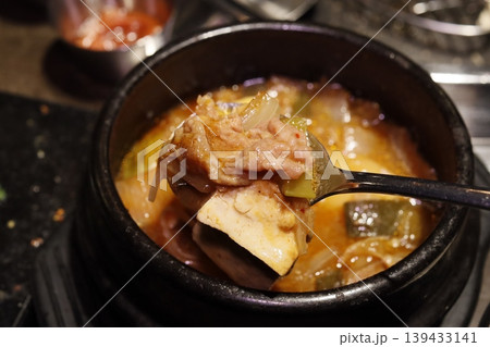 Steaming Korean Hot Pot with Spoon 139433141