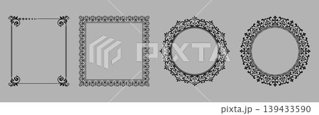 Set of decorative frames Elegant vector element for design in Eastern style, place for text. Floral black and gray frames. Lace illustration for invitations and greeting cards Set of decorative frames Elegant vector element for design in Eastern style, place for text. Floral black and gray frames. Lace illustration for invitations and greeting cards 139433590