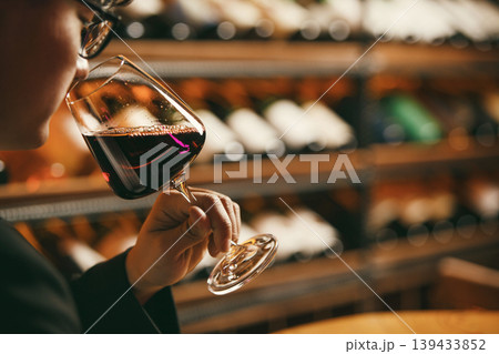 Close Inspection of Red Wineglass Aroma Close Inspection of Red Wineglass Aroma 139433852