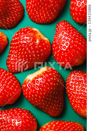 Fresh Strawberries Pattern on Teal Background Fresh Strawberries Pattern on Teal Background 139433866