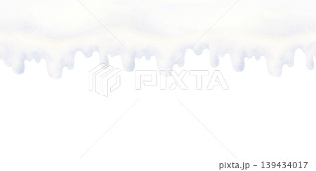 Watercolor winter snow seamless border with soft dripping edges isolated on white. Cozy holiday repeat upper banner for seasonal designs. Hand painted hanging snow drips for Christmas cards Watercolor winter snow seamless border with soft dripping edges isolated on white. Cozy holiday repeat upper banner for seasonal designs. Hand painted hanging snow drips for Christmas cards 139434017