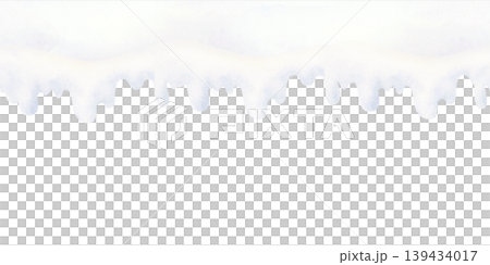Watercolor winter snow seamless border with soft dripping edges isolated on white. Cozy holiday repeat upper banner for seasonal designs. Hand painted hanging snow drips for Christmas cards Watercolor winter snow seamless border with soft dripping edges isolated on white. Cozy holiday repeat upper banner for seasonal designs. Hand painted hanging snow drips for Christmas cards 139434017
