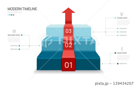 Infographics business timeline 3 steps Stairs arrow to success template. presentation and icon vector illustration. Infographics business timeline 3 steps Stairs arrow to success template. presentation and icon vector illustration. 139434207