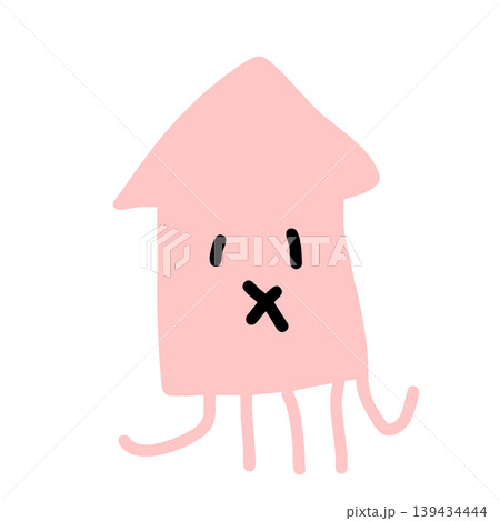 ゆるかわいいイカのキャラクターアイコン シンプル手描き風イラスト 139434444