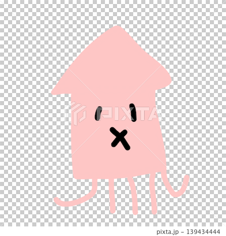 ゆるかわいいイカのキャラクターアイコン シンプル手描き風イラスト 139434444