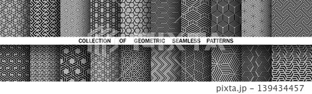 Geometric set of seamless black and gray patterns. Simple vector graphics Geometric set of seamless black and gray patterns. Simple vector graphics 139434457