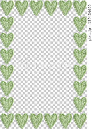 【緑色ハートの縦枠】手刺繍イラスト素材 139434499