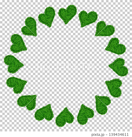 [Green heart frame] Hand embroidered illustration material 139434611