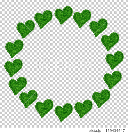[Green heart frame] Hand embroidered illustration material 139434647