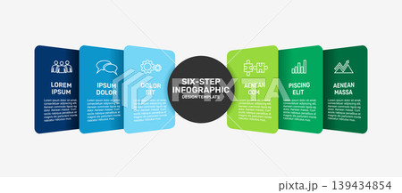 Modern business infographic template with colorful cards around a central circle, icons for presentations. Vector illustration. Modern business infographic template with colorful cards around a central circle, icons for presentations. Vector illustration. 139434854