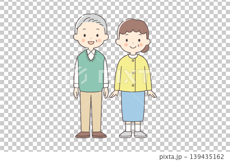 Full-body illustration of an elderly couple Full-body illustration of an elderly couple 139435162