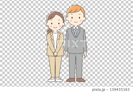 Full-body illustration of a young man and woman in a suit Full-body illustration of a young man and woman in a suit 139435163