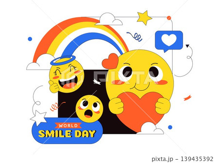 World Smile Day Vector Illustration Featuring Cute Emoji Expressions, Happiness Celebration, Social Media Reactions, And Fun Cartoon Character Design World Smile Day Vector Illustration Featuring Cute Emoji Expressions, Happiness Celebration, Social Media Reactions, And Fun Cartoon Character Design 139435392