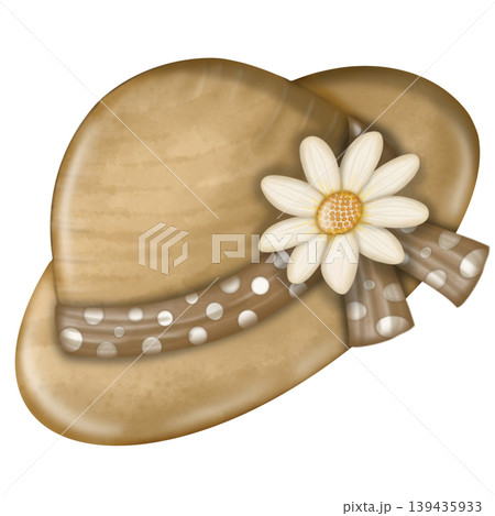Brown wide brim hat, hand drawn Head accessory decorative with Flowers and Ribbon, Summer Fashion Style. Brown wide brim hat, hand drawn Head accessory decorative with Flowers and Ribbon, Summer Fashion Style. 139435933