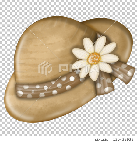 Brown wide brim hat, hand drawn Head accessory decorative with Flowers and Ribbon, Summer Fashion Style. Brown wide brim hat, hand drawn Head accessory decorative with Flowers and Ribbon, Summer Fashion Style. 139435933