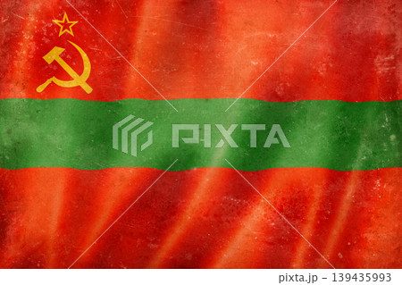 Old vintage flag of Transnistria, worn and stained Old vintage flag of Transnistria, worn and stained 139435993