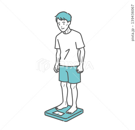 体重測定をする成人男性のイラスト（痩せ型） 139436067