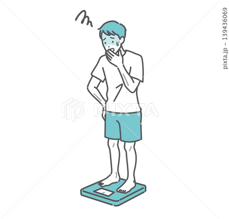 体重測定をしてショックを受ける成人男性のイラスト(痩せ型) 体重測定をしてショックを受ける成人男性のイラスト(痩せ型) 139436069