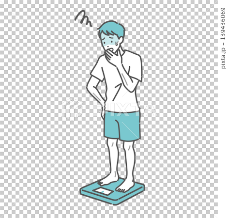 体重測定をしてショックを受ける成人男性のイラスト(痩せ型) 体重測定をしてショックを受ける成人男性のイラスト(痩せ型) 139436069