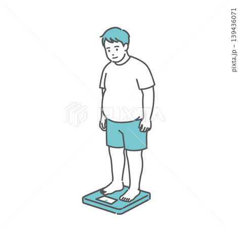 体重測定をする成人男性のイラスト(肥満体型) 体重測定をする成人男性のイラスト(肥満体型) 139436071