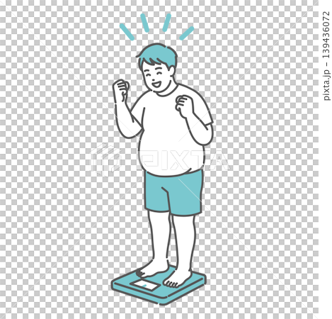 An illustration of an overweight adult man happily weighing himself. An illustration of an overweight adult man happily weighing himself. 139436072