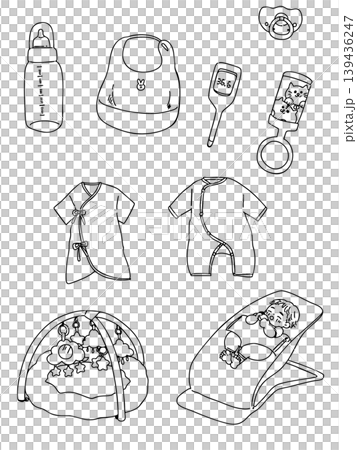 線画の白黒アイコン・ベビー用品・赤ちゃん・アイコンセット 線画の白黒アイコン・ベビー用品・赤ちゃん・アイコンセット 139436247