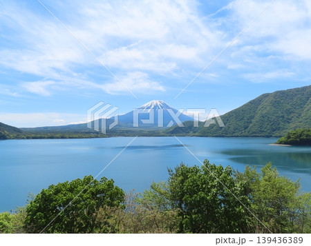 春の本栖湖と富士山 139436389