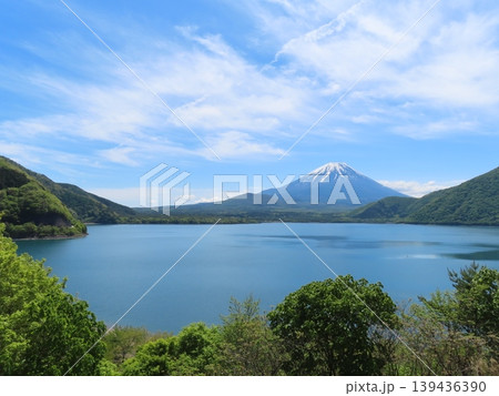 春の本栖湖と富士山 139436390