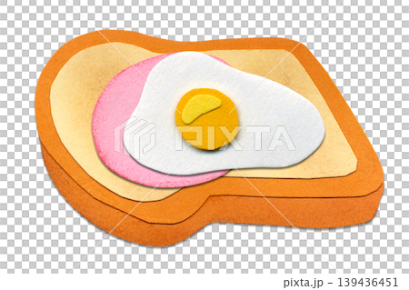 ハムエッグトーストの貼り絵イラスト シンプルな単体素材 139436451