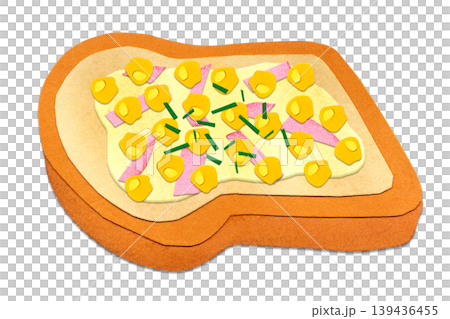 コーンマヨトーストの貼り絵イラスト シンプルな単体素材 139436455