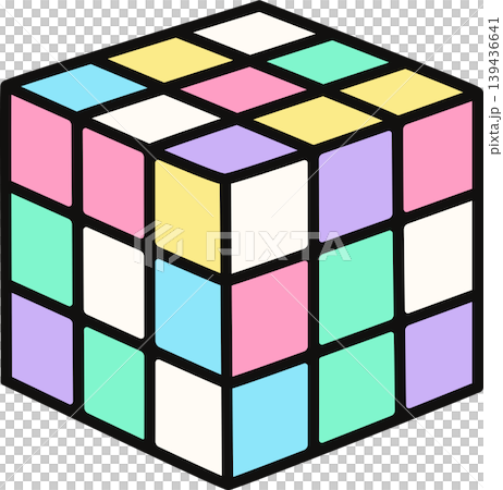 Cute Pastel Rubik's Cube Illustration, Colorful Puzzle Box Vector Design, Retro 3D Mechanical Cube Toy Element 139436641
