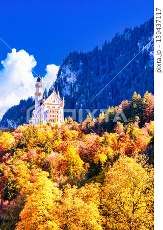 紅葉の美しいノイシュバンシュタイン城の絶景 139437117