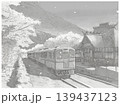Local Japanese train at a traditional rural station pencil sketch Local Japanese train at a traditional rural station pencil sketch 139437123