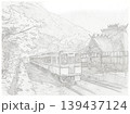 Traditional Japanese railway station in rural countryside scenery pencil sketch Traditional Japanese railway station in rural countryside scenery pencil sketch 139437124